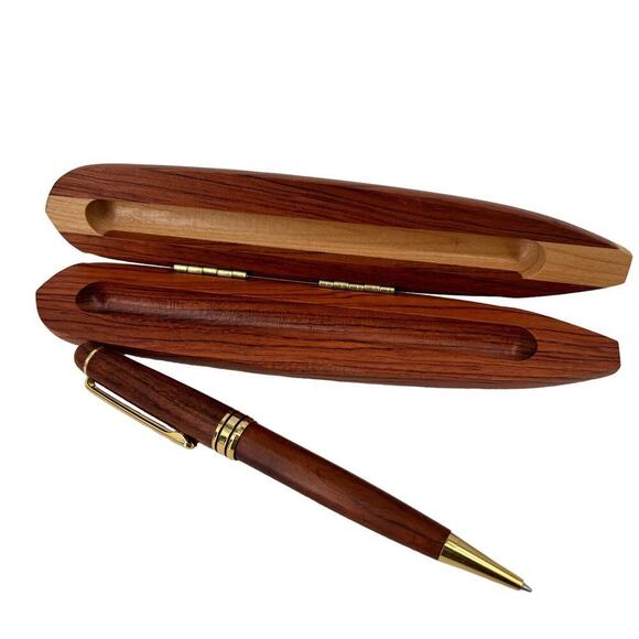 Ballpoint Writing Pen In Two Tone Wooden Hawaii Surfboard Shape Hinged Case - Picture 1 of 6